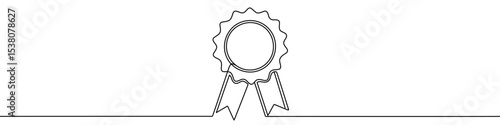 Black award or medal in one line art style. Award drawing with editable stroke on white background. Vector illustration.