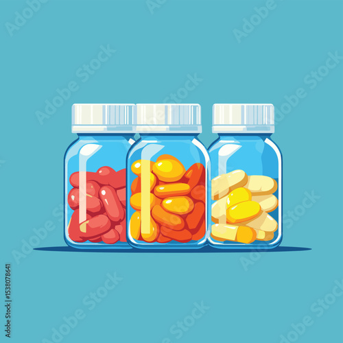 isometric medical pill tablet container plastic bottle drug capsules pharmaceutical care treatment 3d flat illustration pharmacy medication, vector style simple color