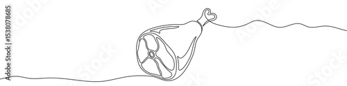 Black meat leg in one line art style. Meat leg drawing with editable stroke on white background. Vector illustration.