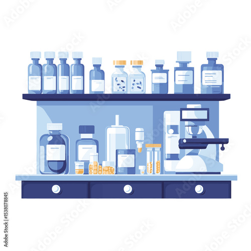 Medical pharmaceutical laboratory or drug manufacturing industry concept vector illustration. , vector style simple color