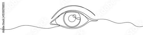 Black eye in one line art style. Eye drawing with editable stroke on white background. Vector illustration.
