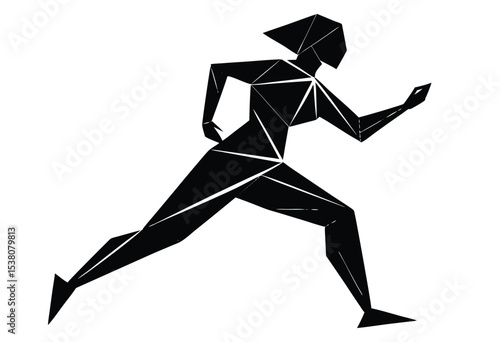 Low Poly Geometric Woman Running Silhouette Vector Art for Athletic and Sport Design