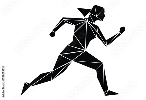 Geometric Female Running Silhouette Low Poly Vector Style Illustration for Fitness and Sport