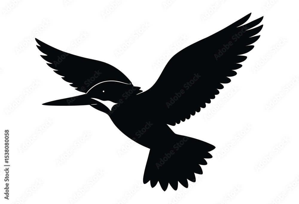 Fototapeta premium Flying kingfisher silhouette vector illustration simple icon flat design bird nature wildlife