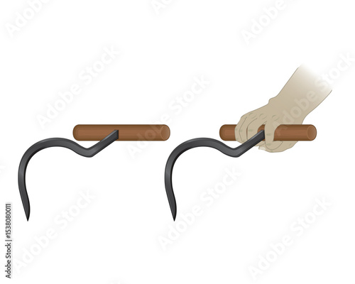 Vector design of an ice hook tool or usually called an ice hook which is shaped like a fish hook with a handle made of wood which is usually used to pick up blocks of ice