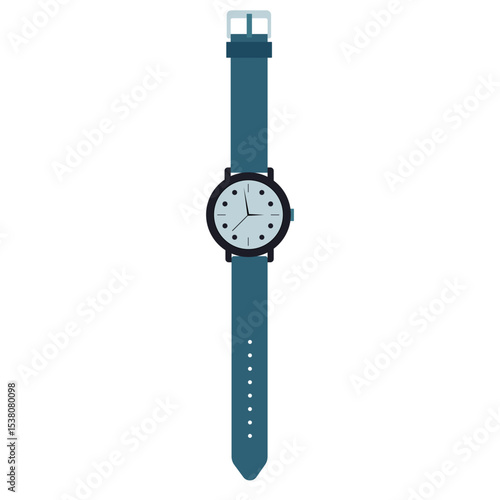 Watch with a round analog face and blue strap. Simple design. For fashion themes, accessories.