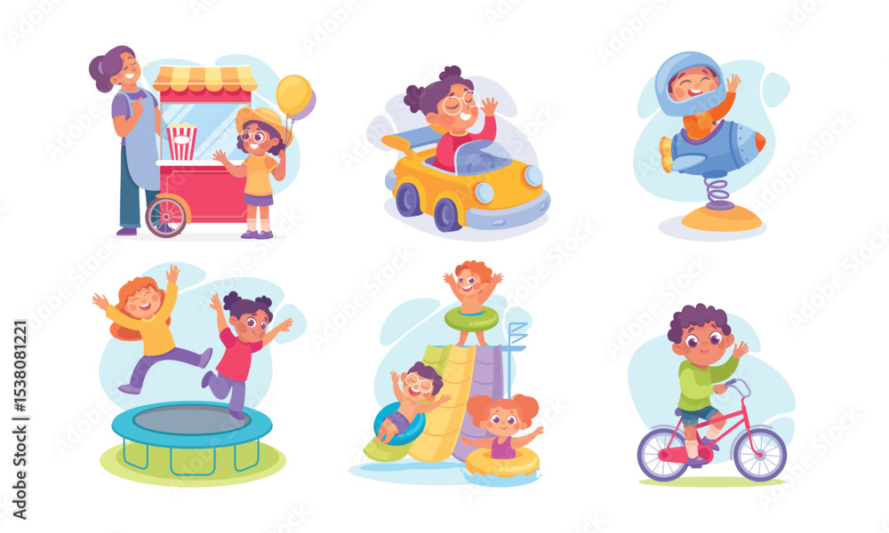 Fototapeta premium Discover the Joyful Activities of Children Captured in Vibrant and Colorful Illustrations
