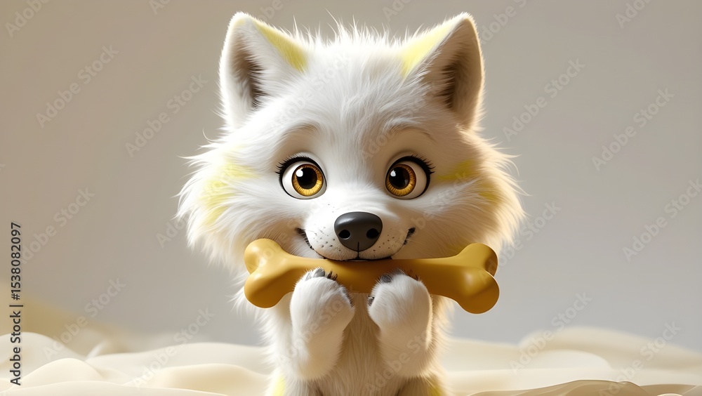 Obraz premium Cute wolf image biting bone with cute facial expression