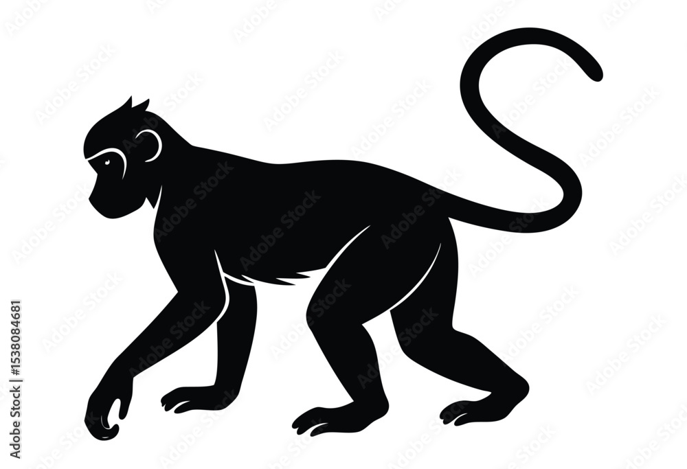 Obraz premium Monkey black silhouette icon vector flat style simple wildlife animal design isolated