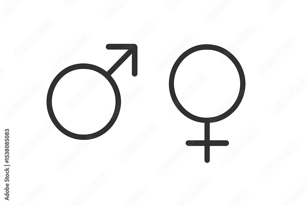 Fototapeta Symbols representing male and female gender in minimalist design style on a white background