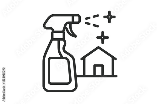 Cleaning supplies and house icon representing home maintenance and hygiene on a bright background