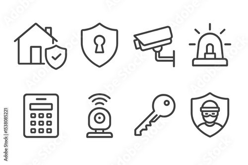Security icons illustrating various home protection measures for safety and surveillance