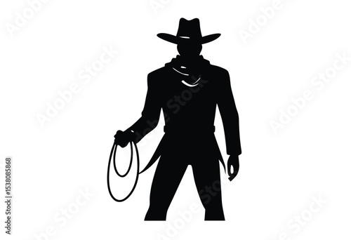 Cowboy with Lassos Silhouette Vector Illustration Western Rodeo Ranch Style Clipart