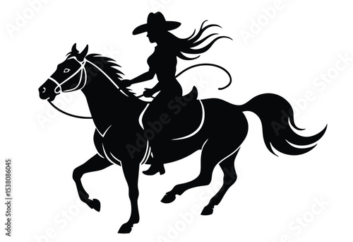 Western cowgirl rodeo silhouette vector elements illustration country lifestyle horse rider
