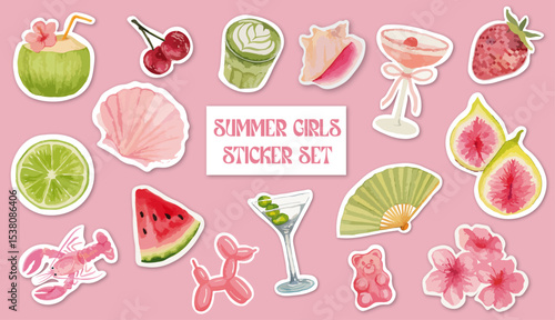 GIRLY SUMMER STICKERS - AESTHETIC COLORFUL STICKERS OF SUMMER ELEMENTS