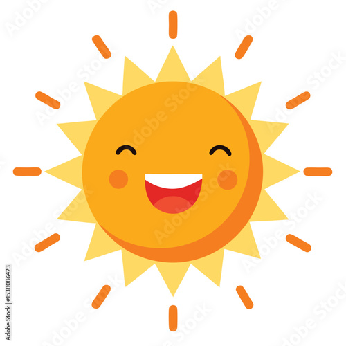 happy sun cartoon illustration Vector icon isolated on white background