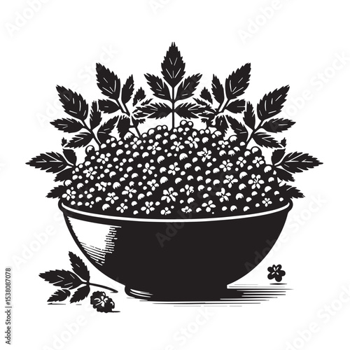 Black Tabbouleh Silhouette Vector, High Quality Illustration on White Background