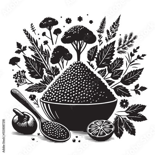 Black Tabbouleh Silhouette Vector, High Quality Illustration on White Background