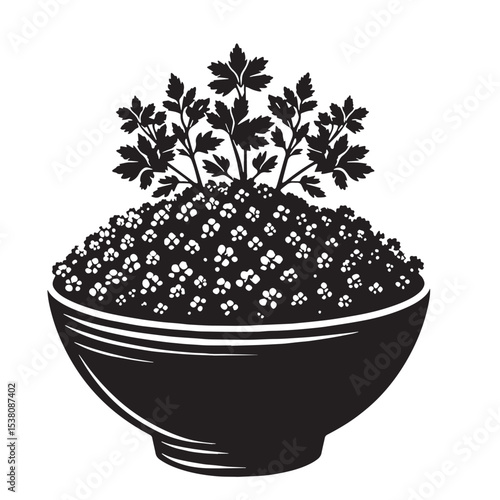 Black Tabbouleh Silhouette Vector, High Quality Illustration on White Background
