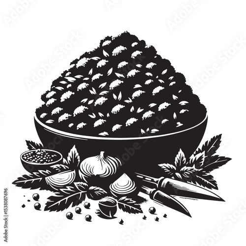Black Tabbouleh Silhouette Vector, High Quality Illustration on White Background