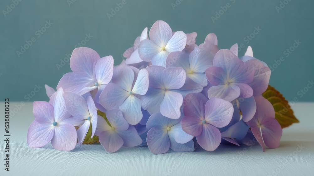 Obraz premium Pastel Blue and Lavender Hydrangea Cluster on Soft Background
