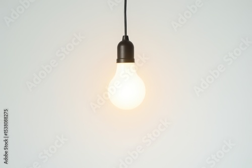 Hanging Single Bright Lightbulb Illuminated on Background