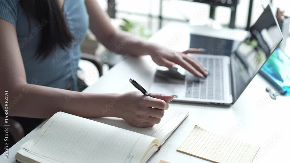 Asian Female University Student Studying Online on Laptop Asian Female University Student Studying Online on Laptop