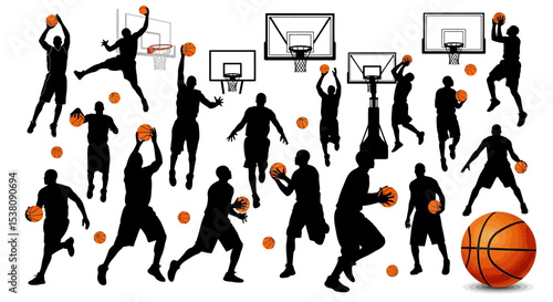 Basketball Players in Action Silhouettes