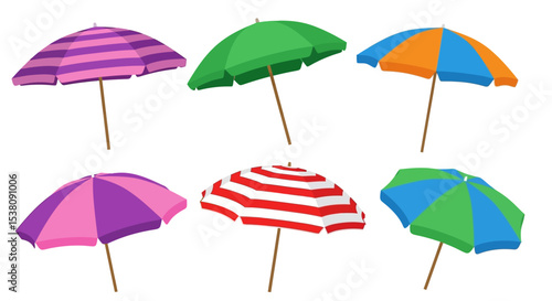Collection of Colorful Striped Beach Umbrellas