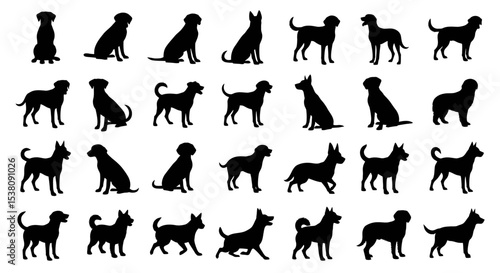 Collection of Dog Silhouettes in Various Poses