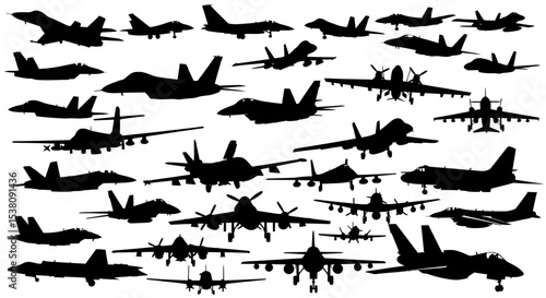 Diverse Collection of Military Aircraft Silhouettes