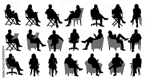 Silhouetted People in Various Seated Positions, Reading or Relaxing