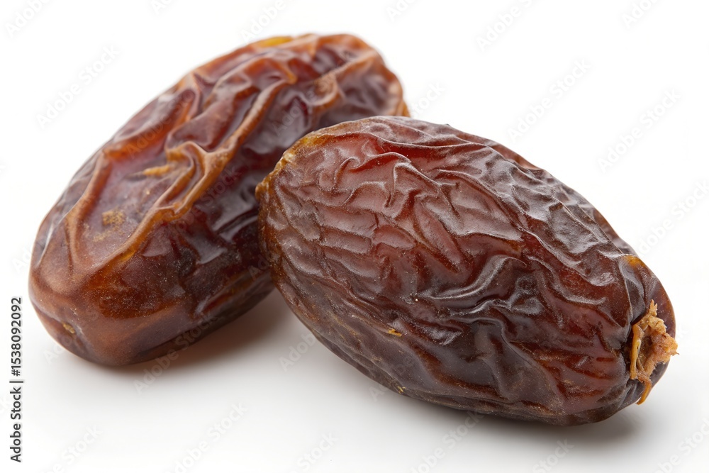 Closeup of two dried dates on white background Closeup of two dried dates on white background