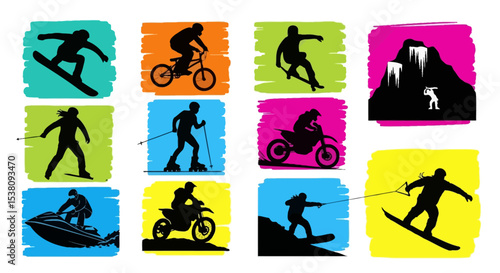 Silhouetted Athletes Engaging in Various Action Sports Activities