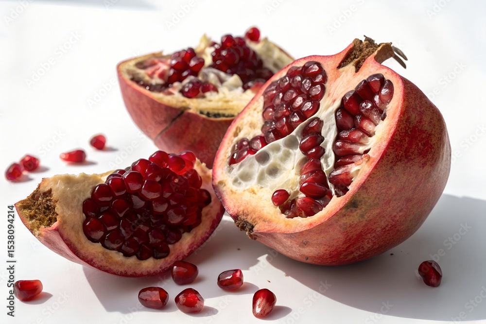 Juicy pomegranate fruit sections and seeds Juicy pomegranate fruit sections and seeds