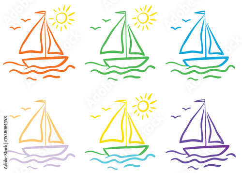 Seamless pattern featuring various sailboats and yachts on the ocean, perfect for nautical-themed designs