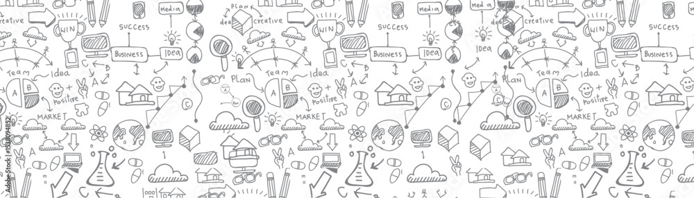 A white background filled with various School, lab objects pattern. A white background filled with various School, lab objects pattern.
