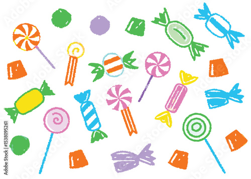 Seamless candy pattern vector illustration set for sweet cosmetic and school doodle design