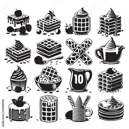 Black Waffles Silhouette Vector, High Quality Illustration on White Background