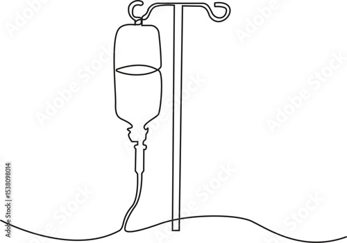One continuous line drawing of infusion bag . Single line of iv bag vector illustration, Editable Stroke