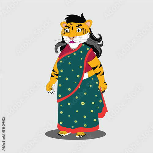 Cute 2d Tigress dressed in a full housewife. Ready for Animation moral stories, made by adobe Illustrator and ready for animate cc.