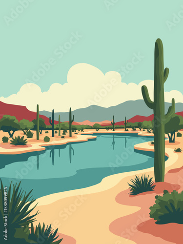 Peoria, Arizona — Riverfront Park, Sports Complex, Lake Pleasant in river green, sports red, lake blue, and sand