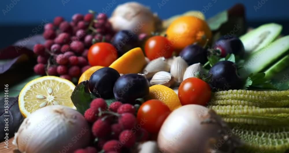 Fresh Food Assortment Panning on Kitchen Table Fresh Food Assortment Panning on Kitchen Table