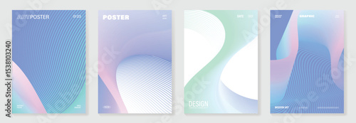 Modern gradient liquid glass poster background vector set.Cover template with perspective wavy line. Ideal design for social media, cover, banner, wallpaper.