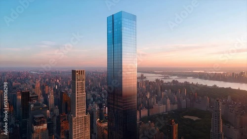 Modern skyscraper in a bustling city skyline