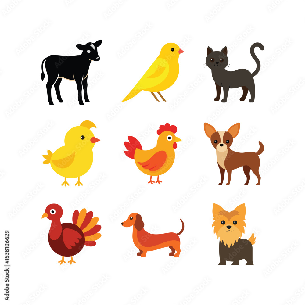 Obraz premium Colorful Animal Icon Pack in Flat Design