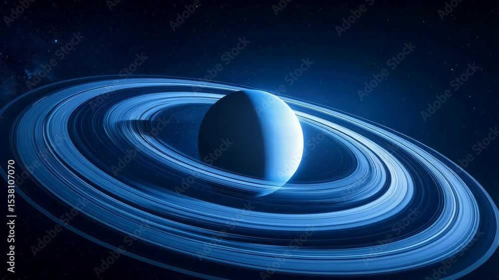 Orbital planet with multiple rings on a blue cosmic space background ...