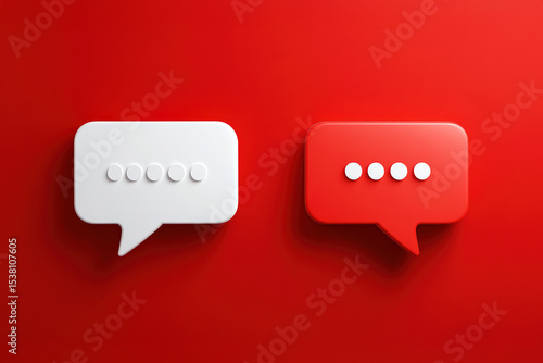 Modern communication icons symbolizing chat and messaging on a vibrant red background.