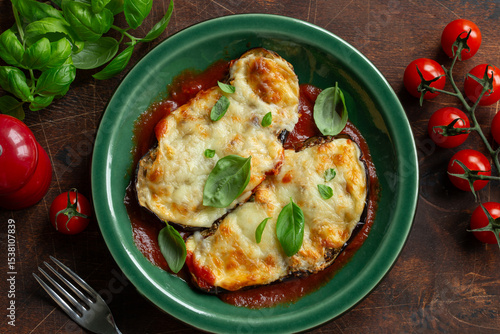 Obraz na płótnie cheesy stuffed eggplant parmigiana with tomato sauce