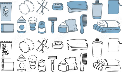 Vector illustration of bathroom accessories and personal hygiene care items